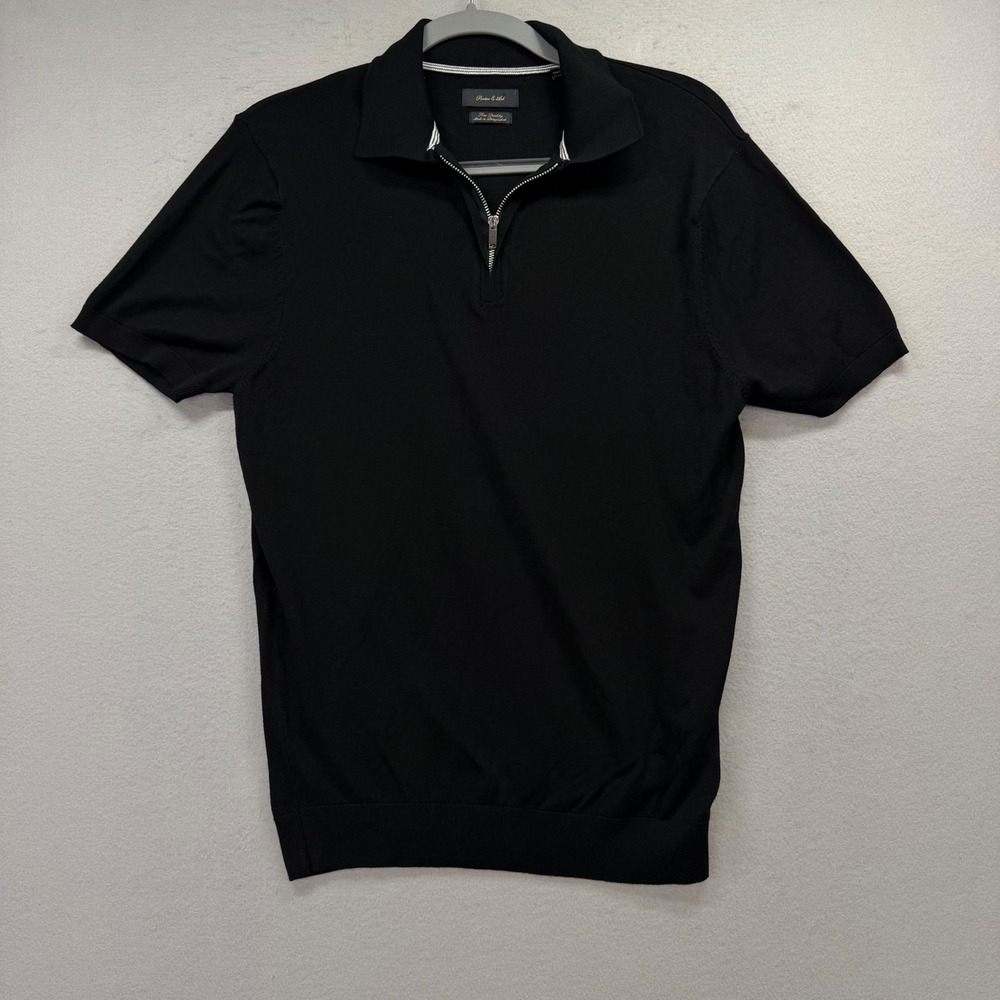 Porter & Ash Quarter Zip Polo Mens Large Black Viscose Blend Knit Short Sleeve